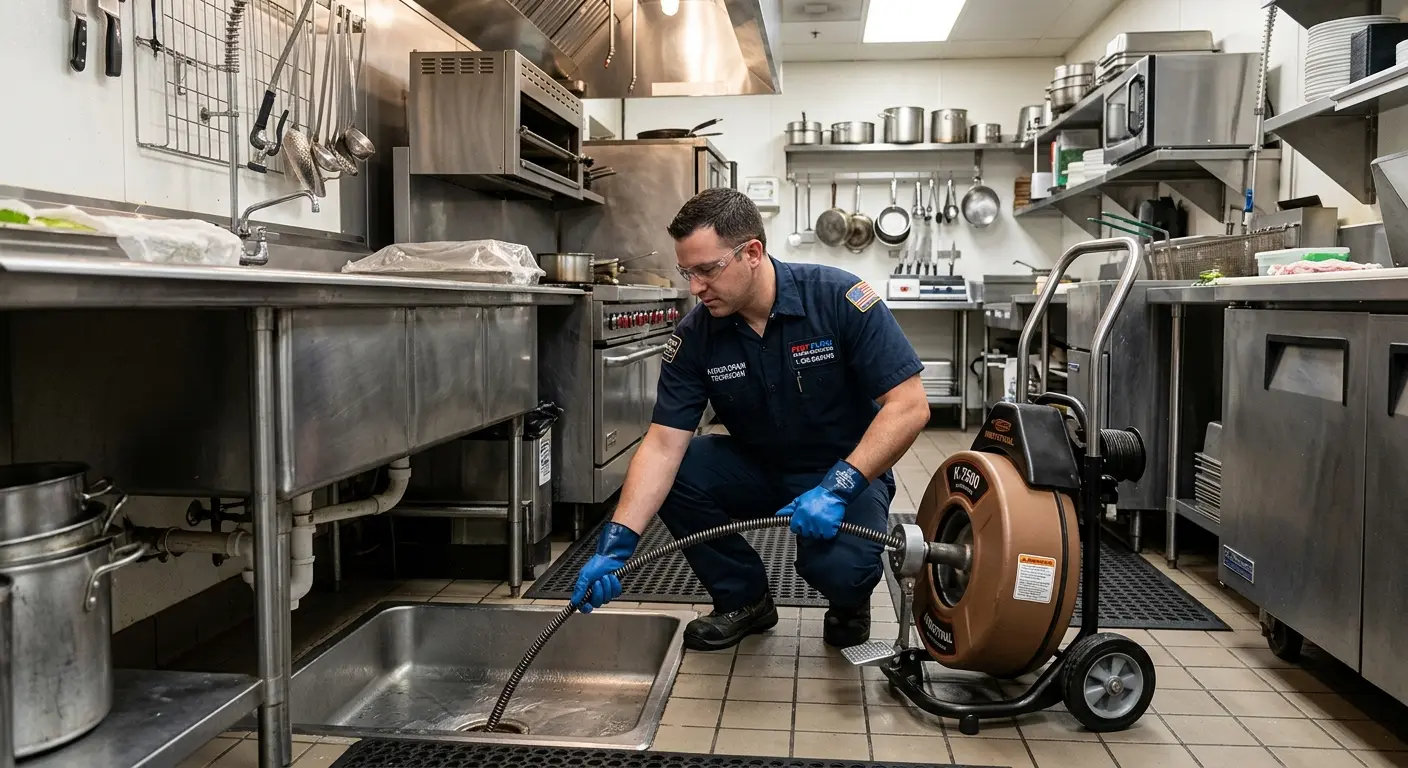 Commercial drain cleaning service in a restaurant kitchen in Hays